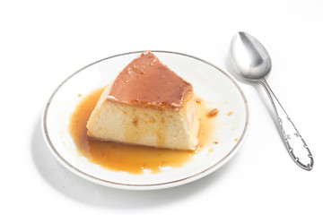 Milk Pudding. Brazilian Flan isolated on white background
