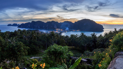 Sunset from viewpoint at Phi Phi Island, Krabi province, Thailand - 132515115
