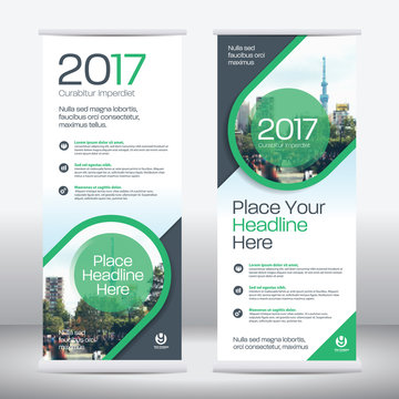 Green Color Scheme with City Background Business Roll Up Design Template.Flag Banner Design. Can be adapt to Brochure, Annual Report, Magazine,Poster, Corporate Presentation, Portfolio, Flyer, Website