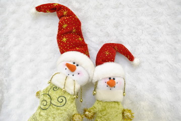 Two friends snowman/ snowmen next Toy on white background - 132515598