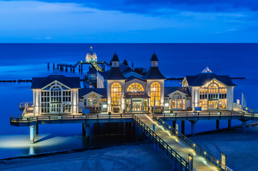 The Pier of Sellin at the Baltic Coast (Island Rugia, Germany) in dusk light during the Blue Hour