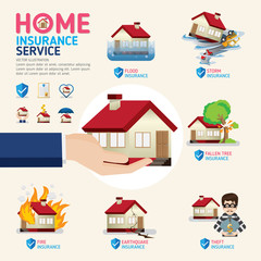 Home insurance business service icons template. Can be used for workflow layout, banner, diagram, number options, web design, timeline, infographics.Vector illustration.