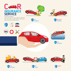 Car insurance business service icons template. Can be used for workflow layout, banner, diagram, number options, web design, timeline, info graphics.Vector illustration.