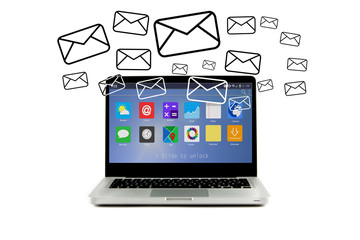 Email icons going out a computer
