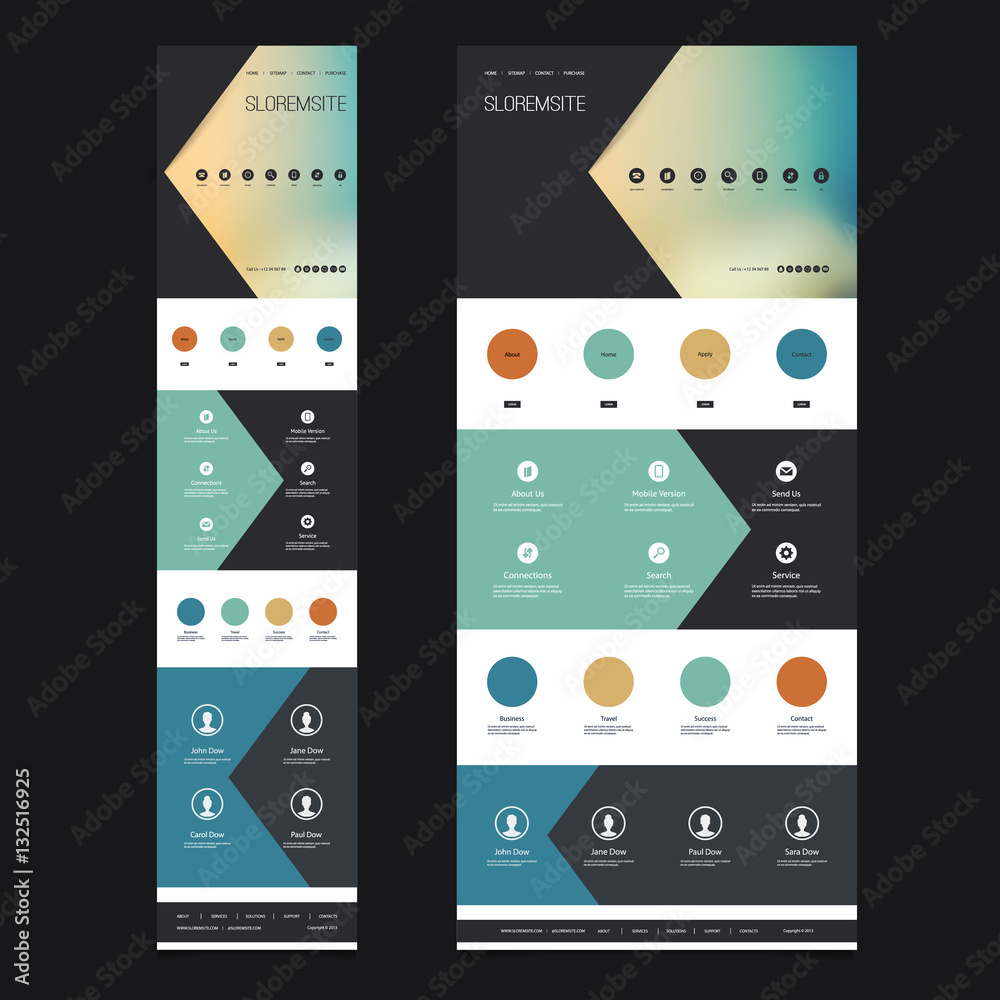 Wall mural responsive one page vector website template with blurred background - desktop and mobile version