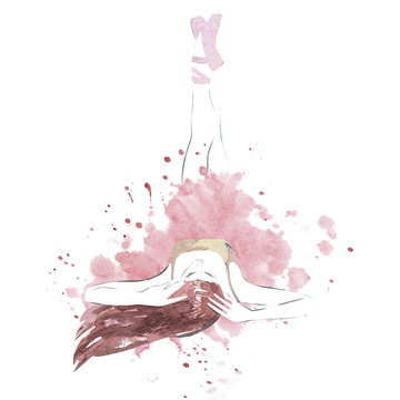 Watercolor ballerina hand painted. Dancer illustration