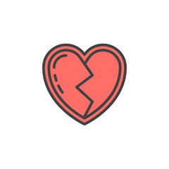 Broken heart line icon, filled outline vector sign, linear colorful pictogram isolated on white. Symbol, logo illustration