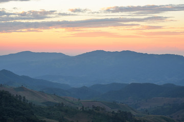 mountain range and beautiful sunset