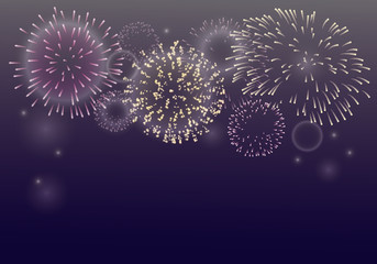 Brightly Colorful Fireworks on twilight background