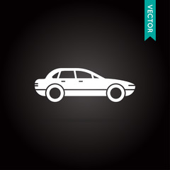 Car Icon Vector White on Black
