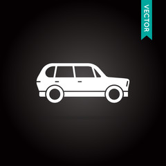 Car Icon Vector White on Black