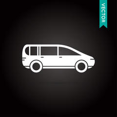 Car Icon Vector White on Black