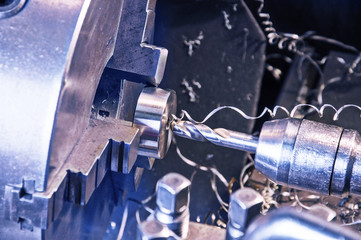 in metal workshop - milling machine