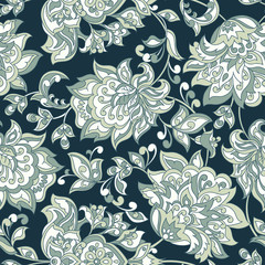 Fototapeta na wymiar Elegance seamless pattern with ethnic flowers. Vector Floral Illustration in asian textile style