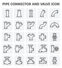 Pipe icon and flange fitting. Include control valve and metal hose or flexible metal. For pipeline construction to transportation liquid or gas i.e. oil, natural gas. Also for sewage, plumbing etc.