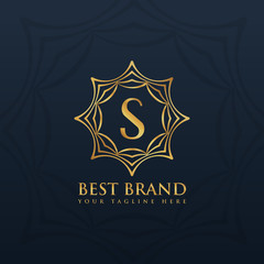 letter S logo style design with golden abstract frame