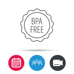 BPA free icon. Bisphenol plastic sign. Group of people, video cam and calendar icons. Vector