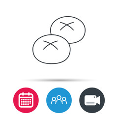 Bread rolls or buns icon. Natural food sign. Bakery symbol. Group of people, video cam and calendar icons. Vector