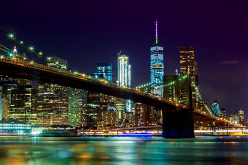 Fototapeta na wymiar Brooklyn Bridge and Manhattan Skyline Night, New York City