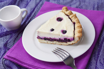 Piece of cheesecake with blueberries on a plate