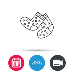 Socks icon. Baby underwear sign. Clothes symbol. Group of people, video cam and calendar icons. Vector