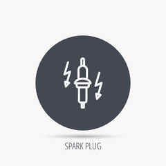 Spark plug icon. Car electric part sign. Round web button with flat icon. Vector