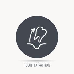 Tooth extraction icon. Dental paradontosis sign. Round web button with flat icon. Vector