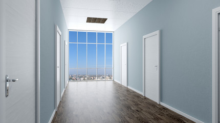 The Corridor in office building. 3D rendering