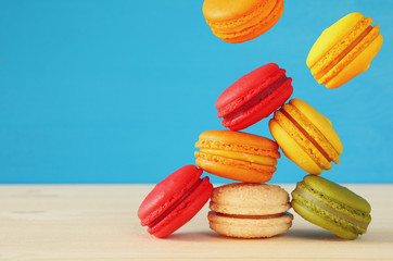 Image of falling colorful macaron