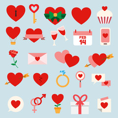 Set of Valentine's and Wedding icons, Design Elements. Heart , Love , Dating and Relationship. Vector illustration.