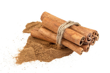 Cinnamon sticks isolated on white background with clipping path