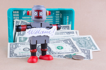 Welcome word on standing robot