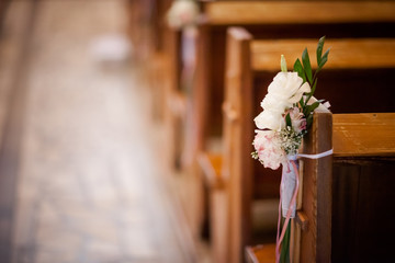 Beautiful church decorated for wedding ceremony