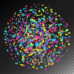 Confetti Falling Vector. Bright Explosion Isolated On Transparent Background For Birthday, Anniversary, Party, Holiday Decoration.