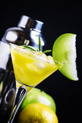 Alcoholic cocktail apple martini, with dry vermouth, syrup, lemo