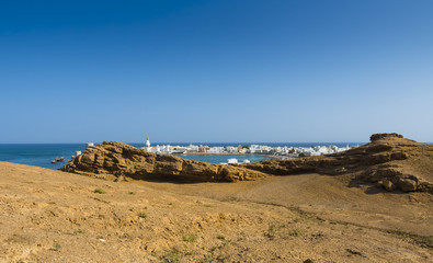Blick auf die Hafenstadt Sur,   Küste bei Ash Sharqiyah North, Ad Daffah, Sultanat Oman, Arabien