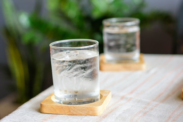 Drinking water with ice glass