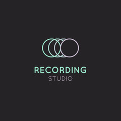 Simple Vector Icon Style Music Logos. Recording Studio Label. Podcast and Radio Badge with Sample Text. Design with Waves, Headphones and Mixing console