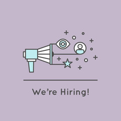 Fototapeta na wymiar We are Hiring and Looking for Interns and Young Designers! Vector Icon Style Illustration Logo Element