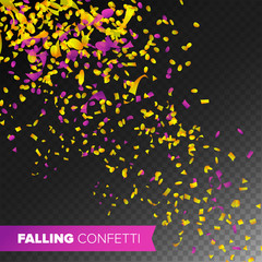 Confetti Falling Vector. Bright Explosion Isolated On Transparent Background For Birthday, Anniversary, Party, Holiday Decoration.