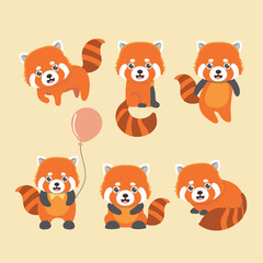 Obraz premium Cute red panda on yellow background. Animal cartoon design. 