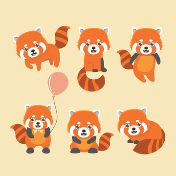 Cute red panda on yellow background. Animal cartoon design. 