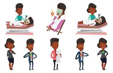 Vector set of people during beauty procedures.