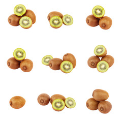 Set of different variations of green kiwi, isolated