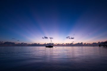 Fototapeta na wymiar Sunset view on the island of Praslin, Seychelles.