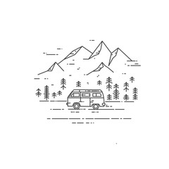 Naklejka premium Road trip vector flat line illustration.