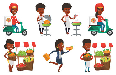 Vector set of people eating and drinking.