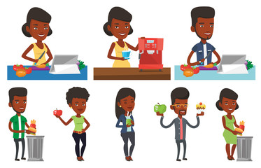 Vector set of people eating and drinking.