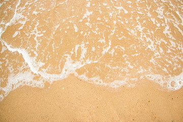 Waves on a sandy beach in the summer.
