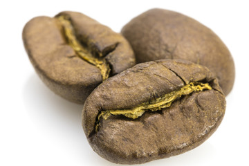 roasted coffee beans isolated in white background